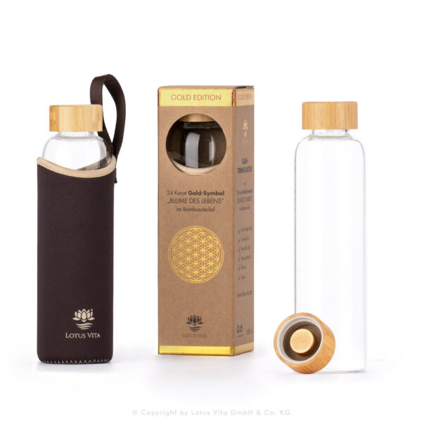 Lotus Vita Glas-Trinkflasche 24k Gold